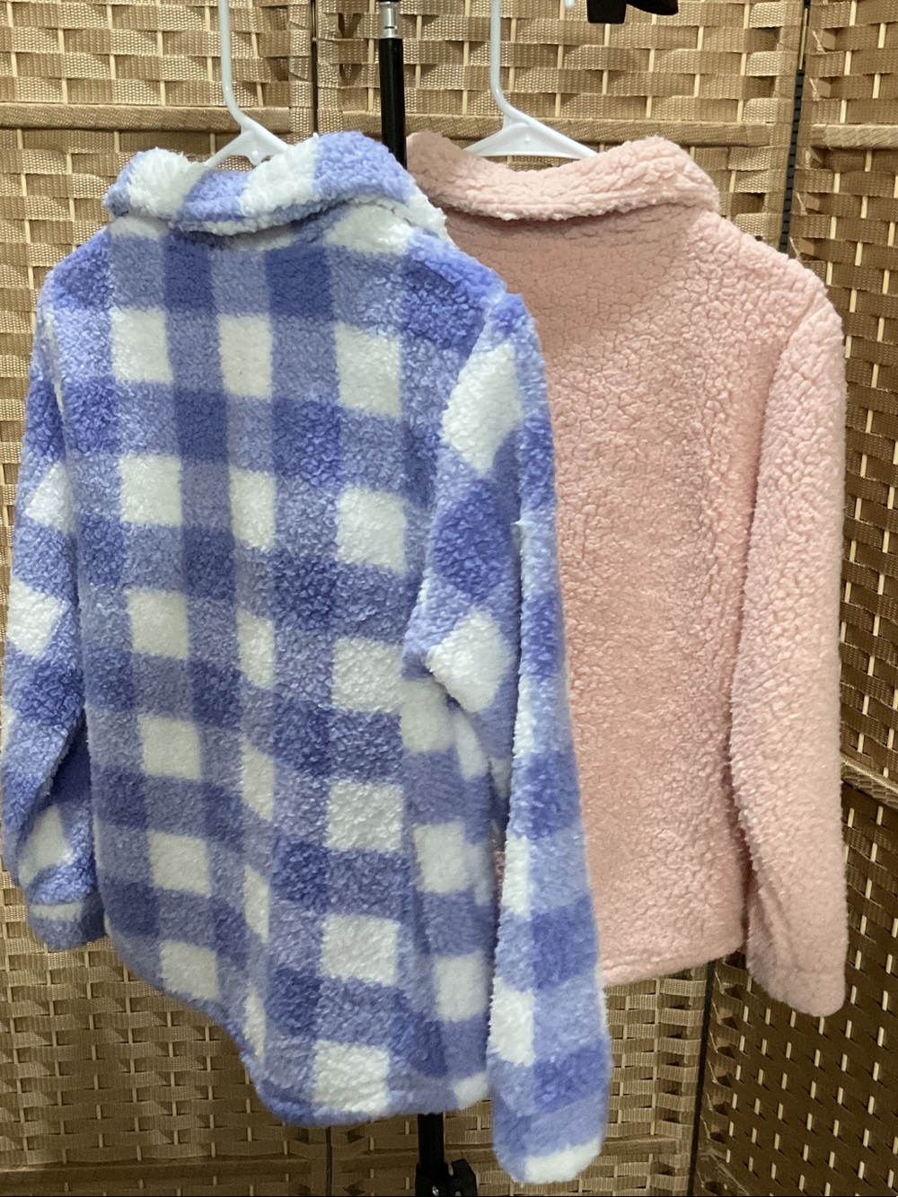 Set of Two Roxy Girls' Sherpa Button-Up Jacket - Pink & Blue Checkered - Picture 5 of 5